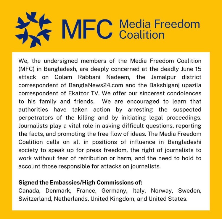 Statement Against The Continuing Killings Of Media Personalities In Bangladesh